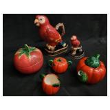 Group of ceramic japanese tea pot, parrot