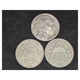 1868, 1882 Shield Nickel Coins, and a 1936-S
