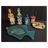 Group of pottery vase, figurines, sconce, etc