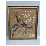 Framed signed textile folk art