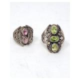 Sterling silver rings one with peridot stones,