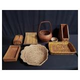 Group of vintage hand woven basket, letter