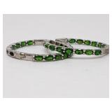 Sterling silver and green gemstone hoop earrings