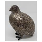 Vintage Asian hallmarked engraved silver quail