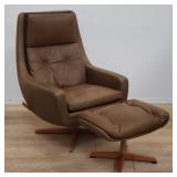 Mid-century leather swivel lounge chair with