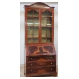 Antique 2-piece mahogany and burl wood secretary