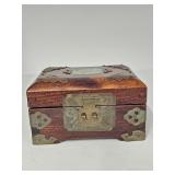 Vintage Chinese rosewood, brass, and jade