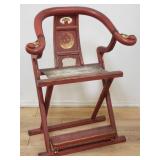 Antique Asian lacquered horse shoe folding chair