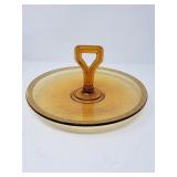 Vintage amber glass center handle tray