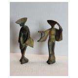 Pair of vintage cast iron geisha figures