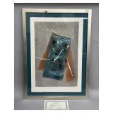 Framed pencil signed monotype oil painting on