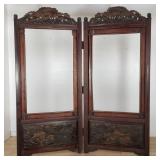 Vintage Asian hand carved mahogany two panel