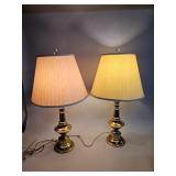 Pair of vintage brass table lamps with shades