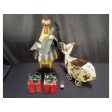 Group of tin animal figurines and candle holders