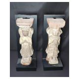 Pair of vintage carved wood sculptures