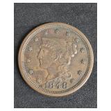 1848 Braided Hair Large Cent Coin