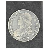 1829 Capped Bust Silver Half Dollar Coin.