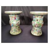 Pair of vintage Chinese rose medallion porcelain