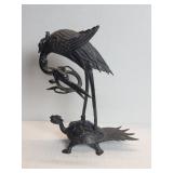 Vintage Asian Heron on turtle bronze sculpture