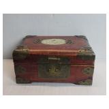 Vintage Chinese rosewood, brass and jade jewelry