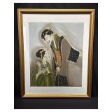 Framed signed Asian airbrush art on silk