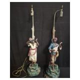 Pair of black Americana majoliea figures table