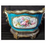 Antique porcelain and bronze hand painted plater