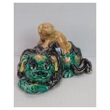 Vintage Japanese Shishi lion and cub  pottery
