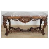 Antique hand carved walnut console table with