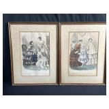 2 hand-colored antique French engravings both