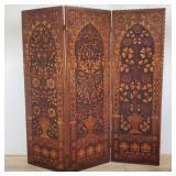 Vintage embossed leather 3-panel screen