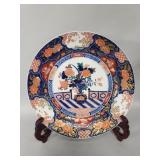 Antique Imari Japanese charger on wood stand