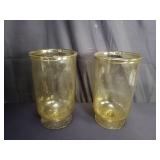 Large handblown amber glass footed vases