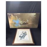 2 vintage prints one on board one under glass on