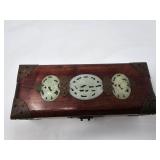 Vintage Chinese rosewood, brass, and jade j