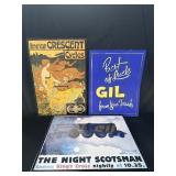 3 vintage posters one hand made one framed