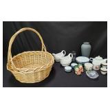 Basket of miscellaneous ceramic items
