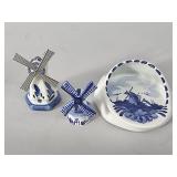Vintage hand-painted ceramic Delft windmill and