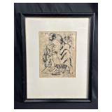 Framed pen signed screen print on fibrous paper