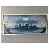 Framed acrylic on canvas painting of Mount Fuji