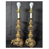 Pair of vintage brass Asian style table lamps