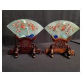 Pair of Asian quartz and stone decorative fan