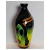 Hand blown glass vase with colorful abstract