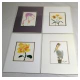 4 original oil and watercolor paintings on paper