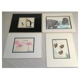 4 original oil and watercolor paintings on paper