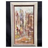 Framed mid century modern abstract cityscape