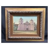 Framed Dyckie Wallace oil on canvas of Santa