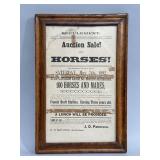 Framed antique auction flyer dated 1982