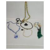 Cloisonne,  porcelain, and brass necklaces,