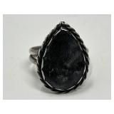 Silver teardrop ring with grey stone